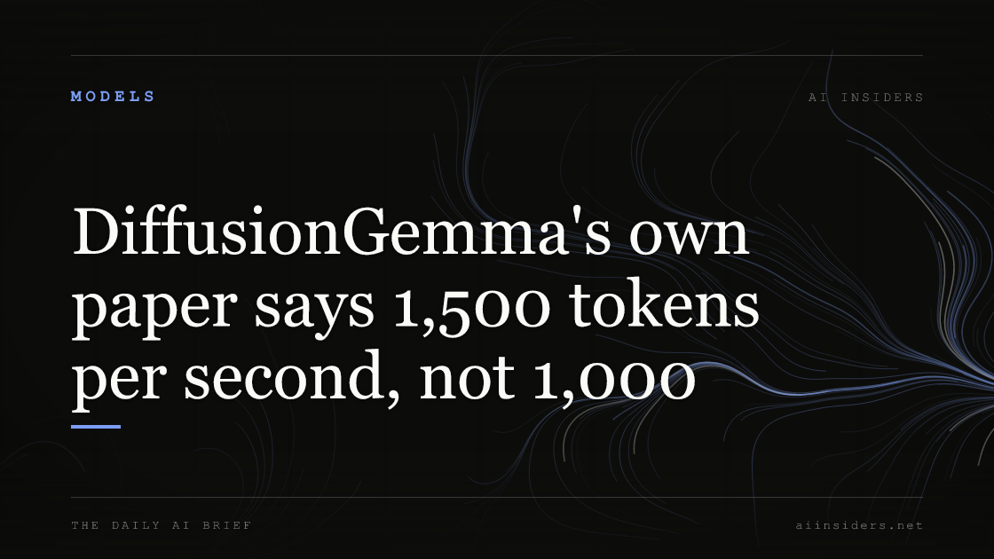 DiffusionGemma's own paper says 1,500 tokens per second, not 1,000, featured image for AI Insiders
